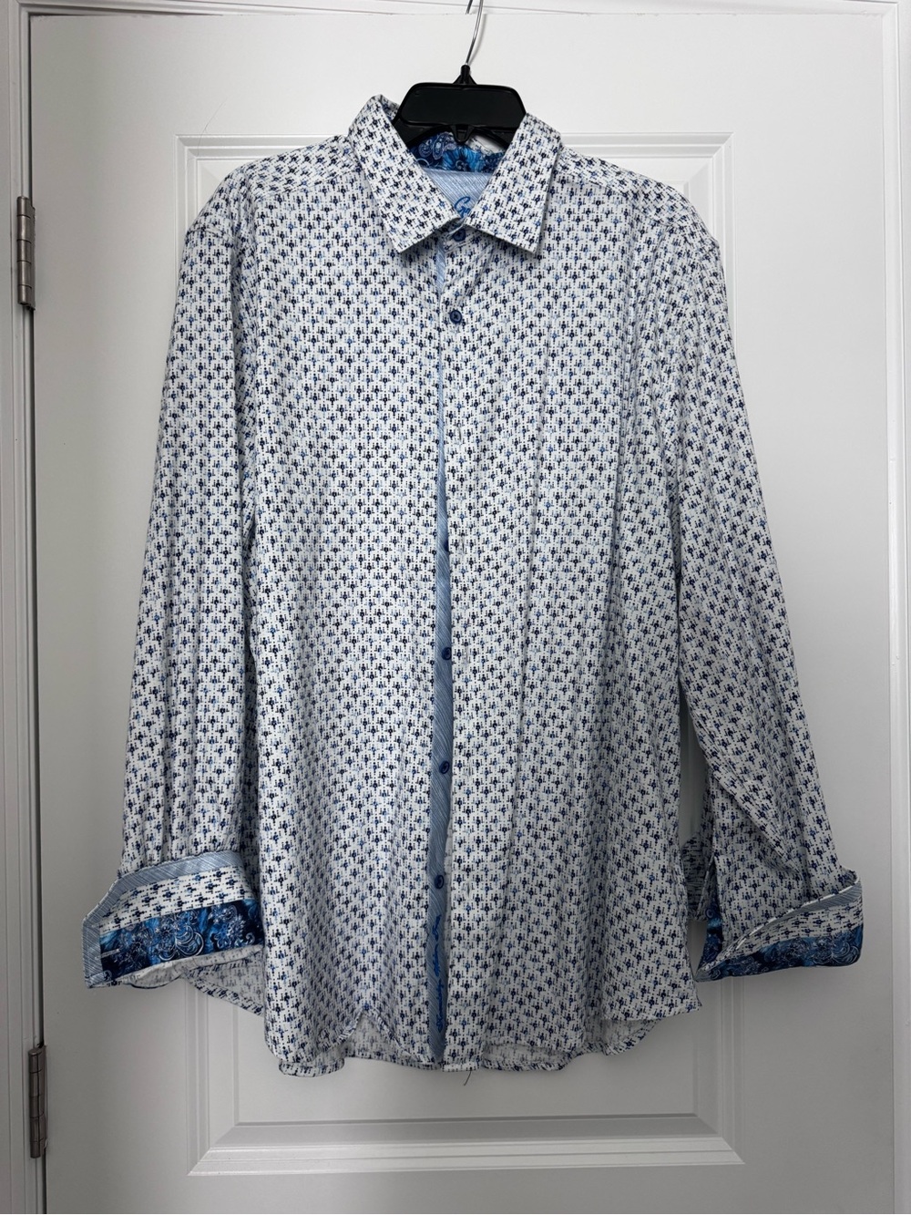 Robert Graham White and Blue Paisley-Trim Button Shirt